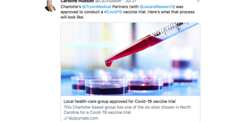 Charlotte Business Journal: Tryon Medical Partners approved to conduct Covid-19 vaccine trial