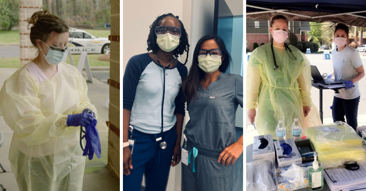 Collage of Tryon female physicians in face masks and PPE